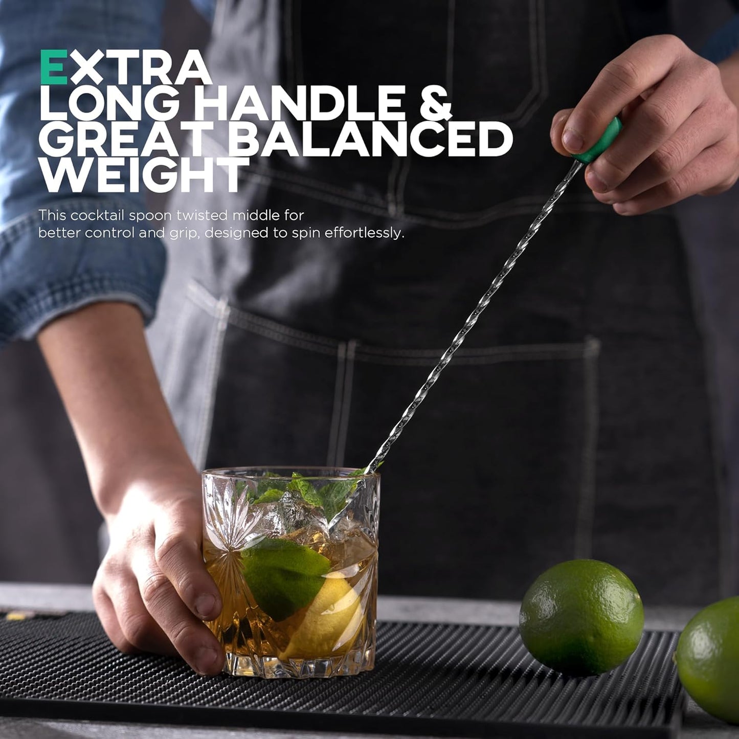 Homestia 12-Inch Natural Gemstone Bar Spoon, 304 Stainless Steel Cocktail Spoon for Layering Long Spiral Handle Mixing Spoon Stirrers for Drink (Green)