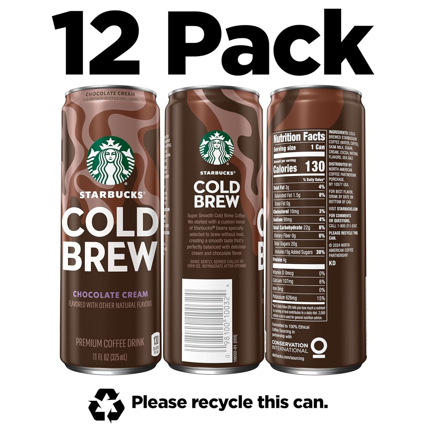 Starbucks Cold Brew Coffee, Chocolate Cream, 11 fl oz Cans (12 Pack), Premium Coffee Drink, Iced Coffee
