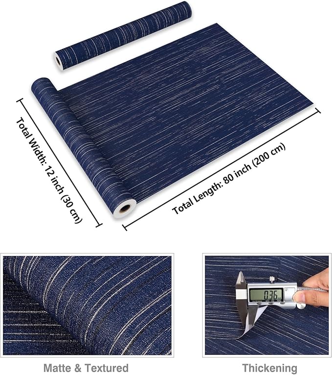 CRE8TIVE Dark Blue Grasscloth Peel and Stick Wallpaper Textured Blue Contact - Image 8
