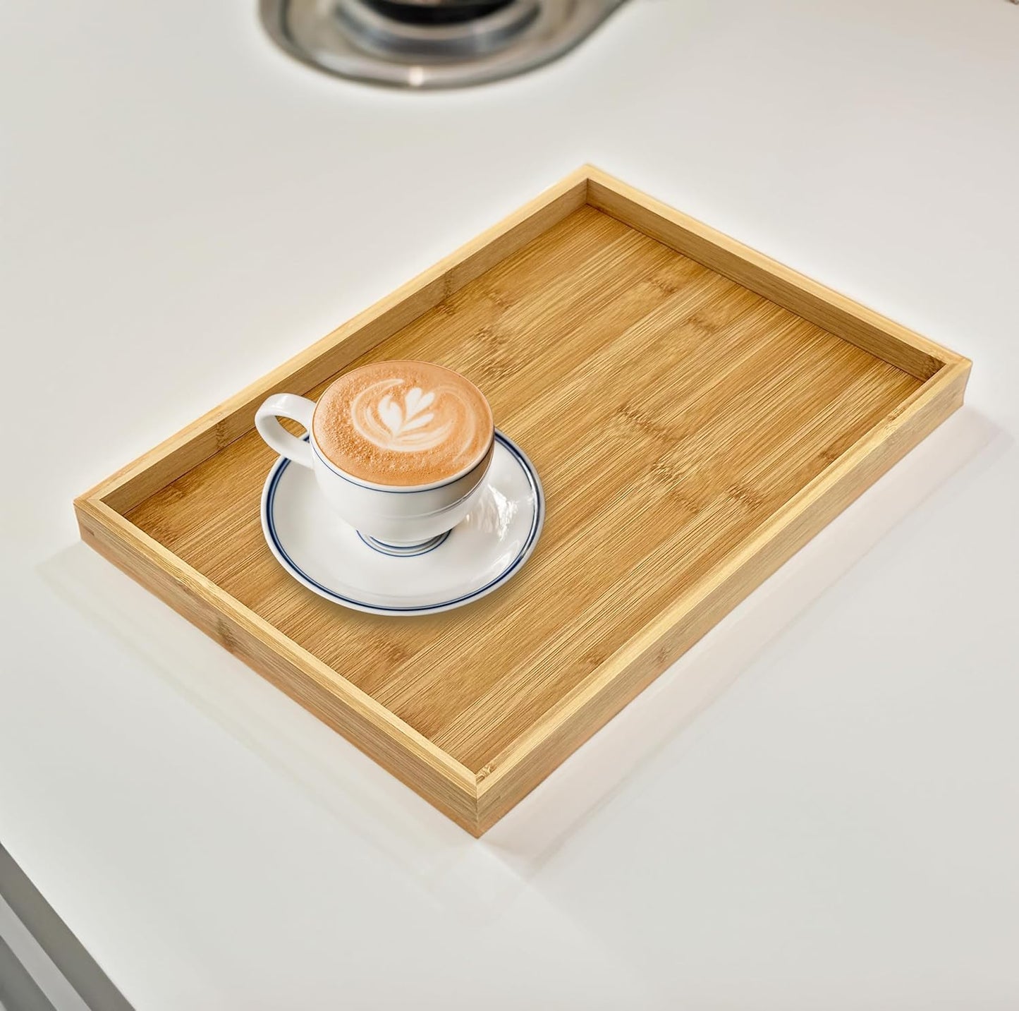 Bam & Boo (1-Pack) Natural Bamboo Rectangle Serving & Vanity Tray - for Kitchen, Bathroom, Countertop, Coffee Table (15.75" x 11" x 1.2")