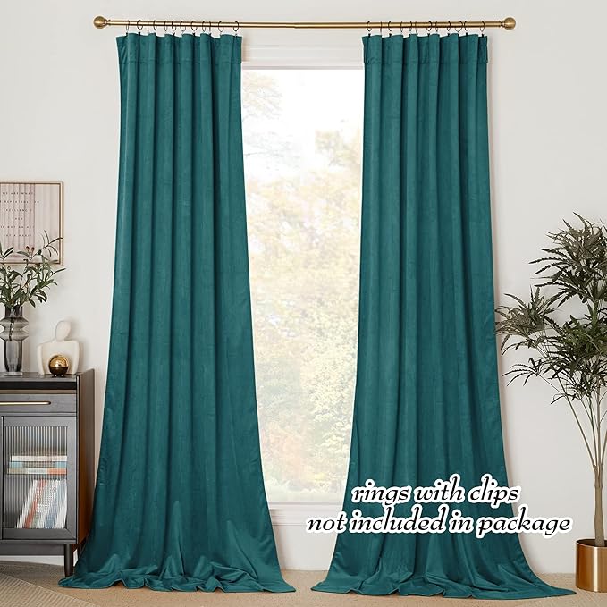 NICETOWN Teal Velvet Curtains 108 inches Long 52 Wide, Classic Heat & Light - Image 3