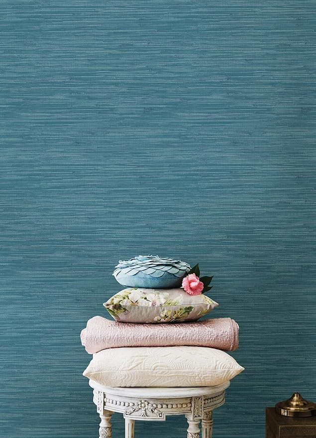 NuWallpaper Steel Blue Grassweave Peel & Stick Wallpaper - Image 2