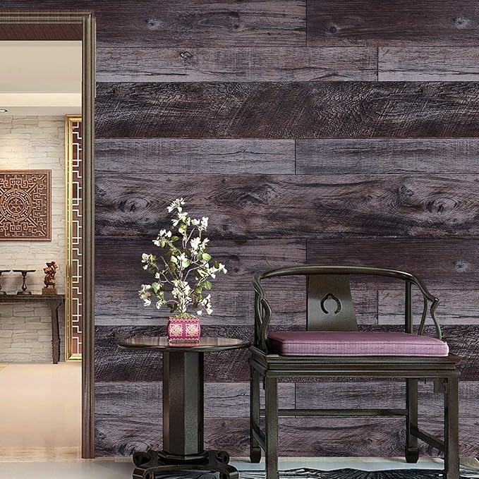 WENMER 17.71" x 472" Grey Wood Peel and Stick Wallpaper Shiplap Self Adhesive - Image 4