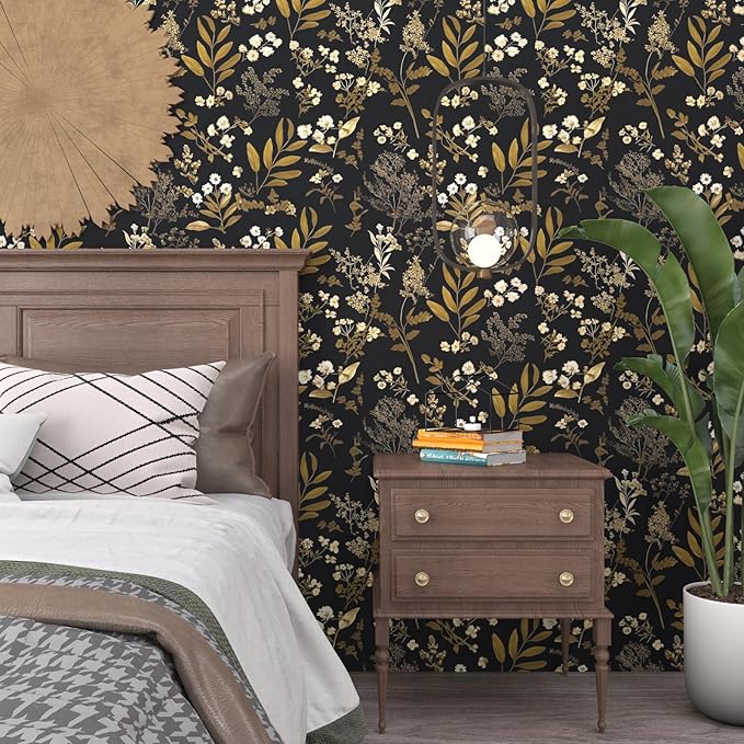 Laatse Leaf Wallpaper Peel and Stick Dark Floral Wallpaper 17.5in x 197in - Image 6