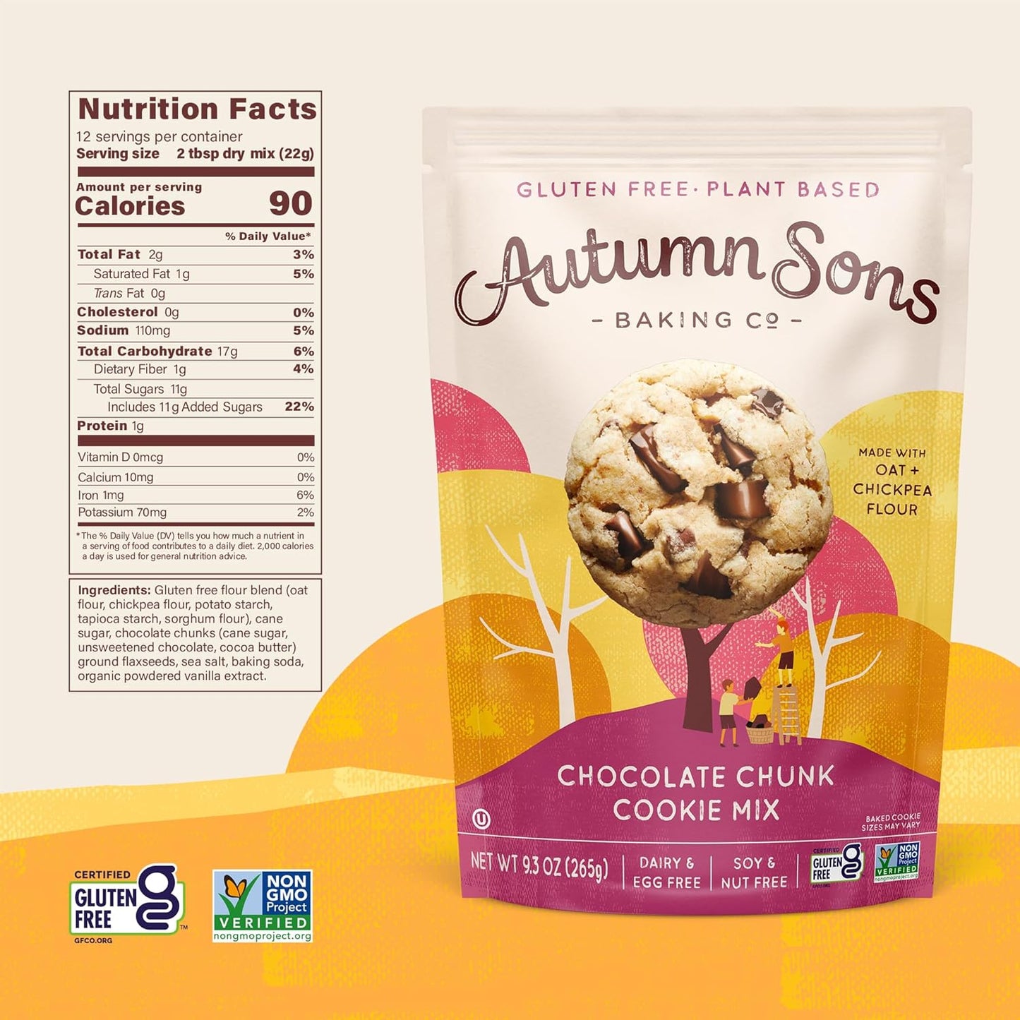 Autumn Sons Baking Co. Gluten Free Chocolate Chunk Cookie Mix. Vegan Plant Based Baking Mix. Free From 11 Common Allergens. Dairy Free, Nut Free, Soy Free, Non GMO 9.3 oz (Pack of 3)