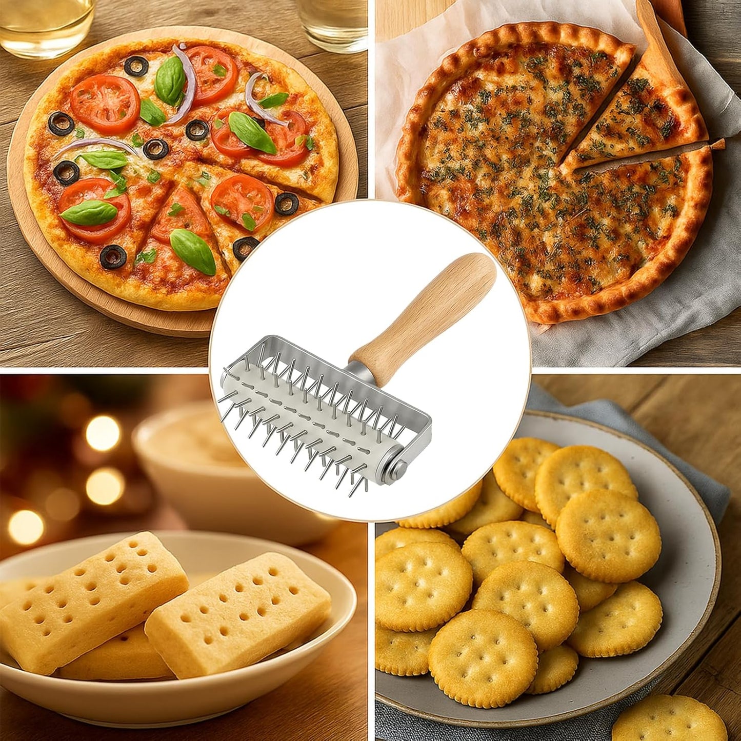 Pizza Dough Docker Roller Stainless Steel, Pin Puncher Dough Hole Maker, Docking Tool for Pizza Pie Cookie Pastry Bread