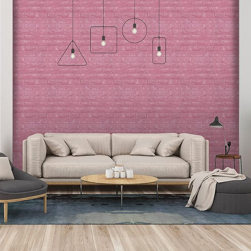 11PCS 3D Wall Panels Peel and Stick Faux Brick Wallpaper Pink Self Adhesive - Image 2