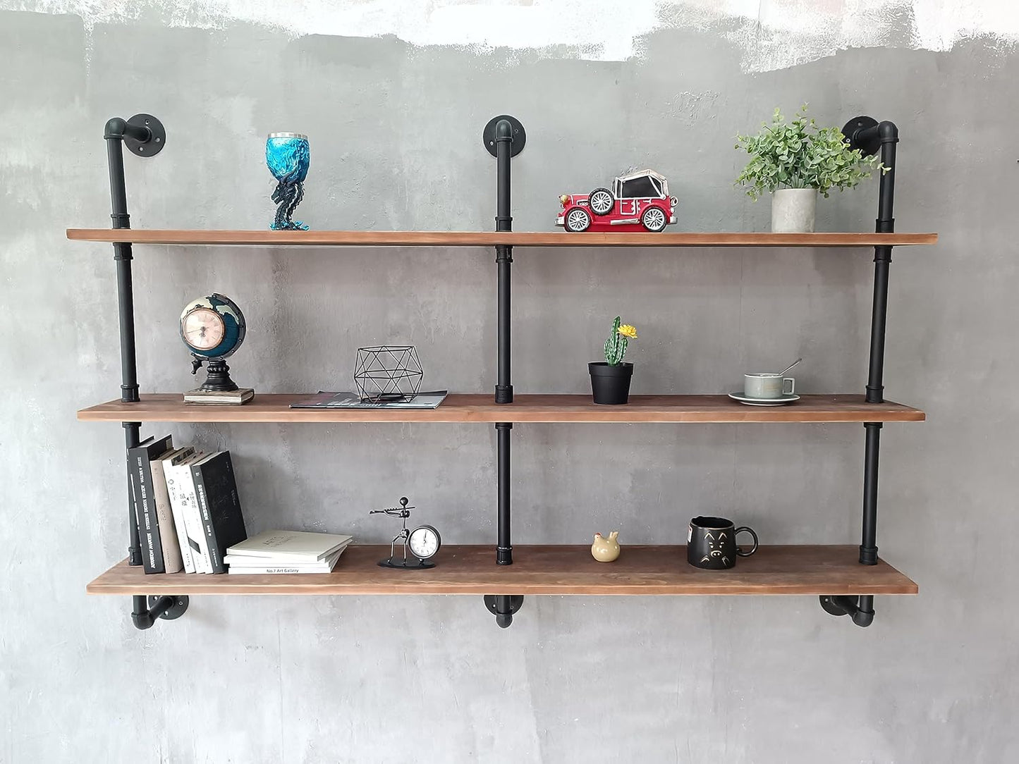 Floating Shelves for Wall Bookshelf Industrial Pipe Shelving Shelves Natural Wood Planks 60 inch Rustic Wall Shelves Hanging Bookshelves Farmhouse Kitchen Shelving