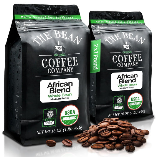 The Bean Organic Coffee Company African Blend, Medium Roast, Whole Bean Coffee, 16-Ounce Bags (Pack of 2)