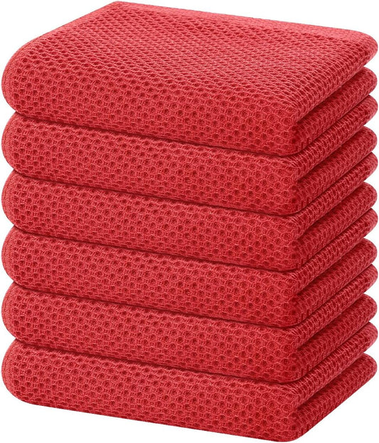 Homaxy 100% Cotton Waffle Weave Kitchen Dish Towels, Ultra Soft Absorbent Quick Drying Cleaning Towel, 13 x 28 Inches, 6-Pack, Brick Red