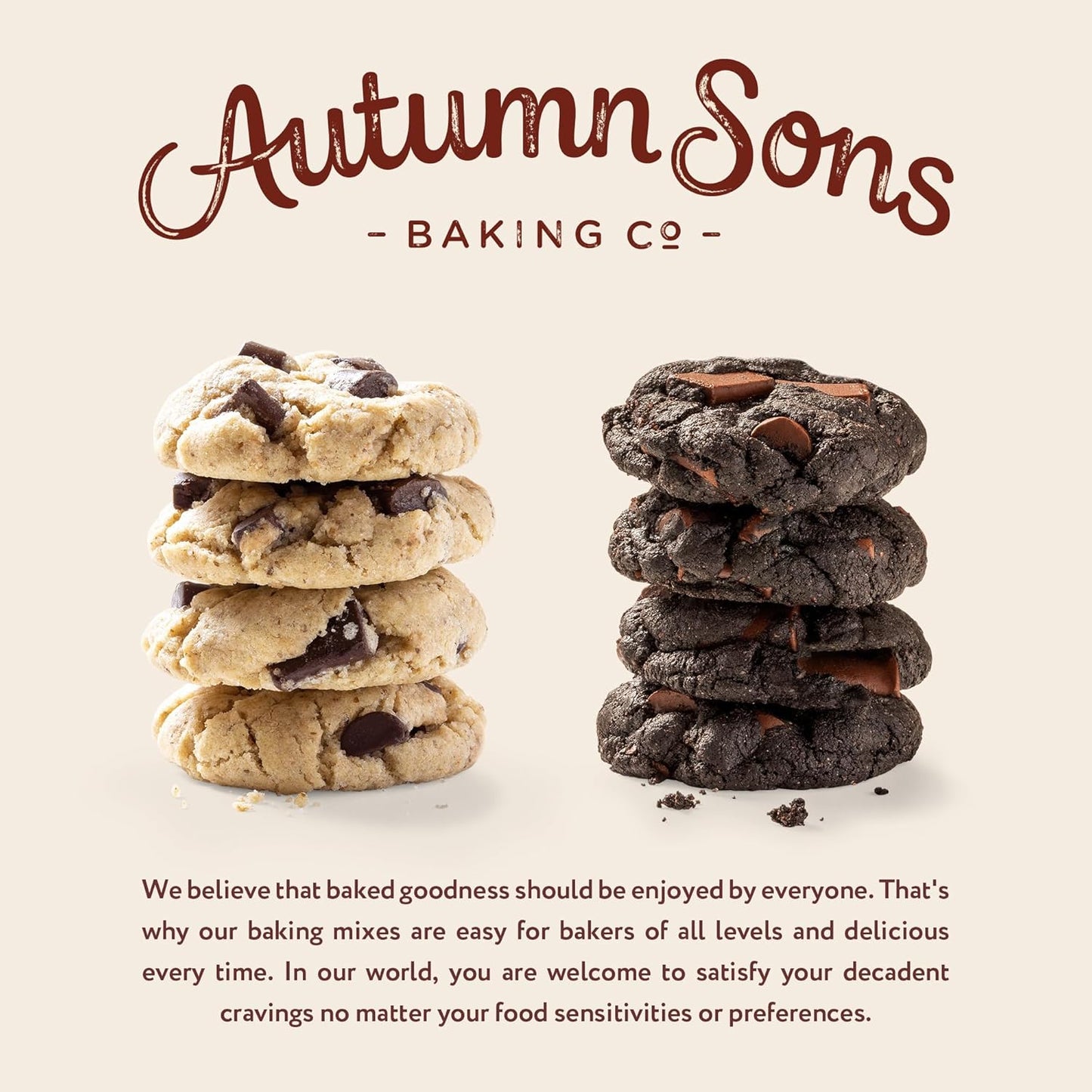 Autumn Sons Baking Co. Gluten Free Chocolate Chunk & Double Chocolate Chunk Cookie Mix Combo Pack. Vegan Plant Based Baking Mix. Free From 11 Common Allergens. 9.3 oz (Pack of 2)