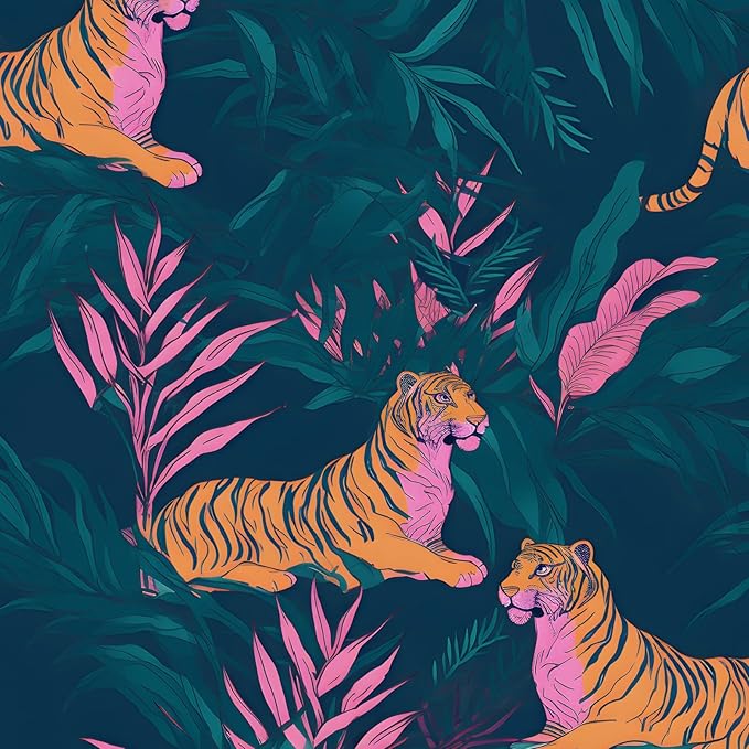 BOKEBEVE Tiger Wallpaper Peel and Stick Tropical Contact Paper Jungle Animal by BOKEBEVE