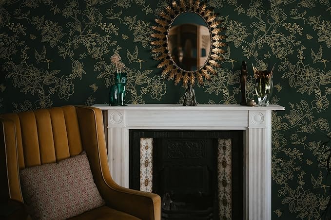 Froluya Dark Green and Gold Wallpaper Floral Peel and Stick Wallpaper - Image 7
