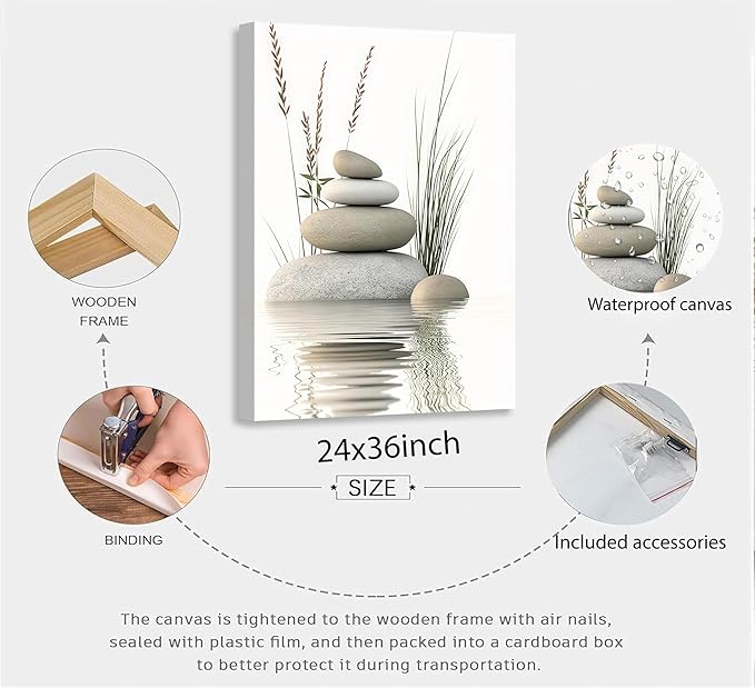 Zen Stone Canvas Wall Art Stacked Stones in Water Poster Print Tranquil Wild - Image 5