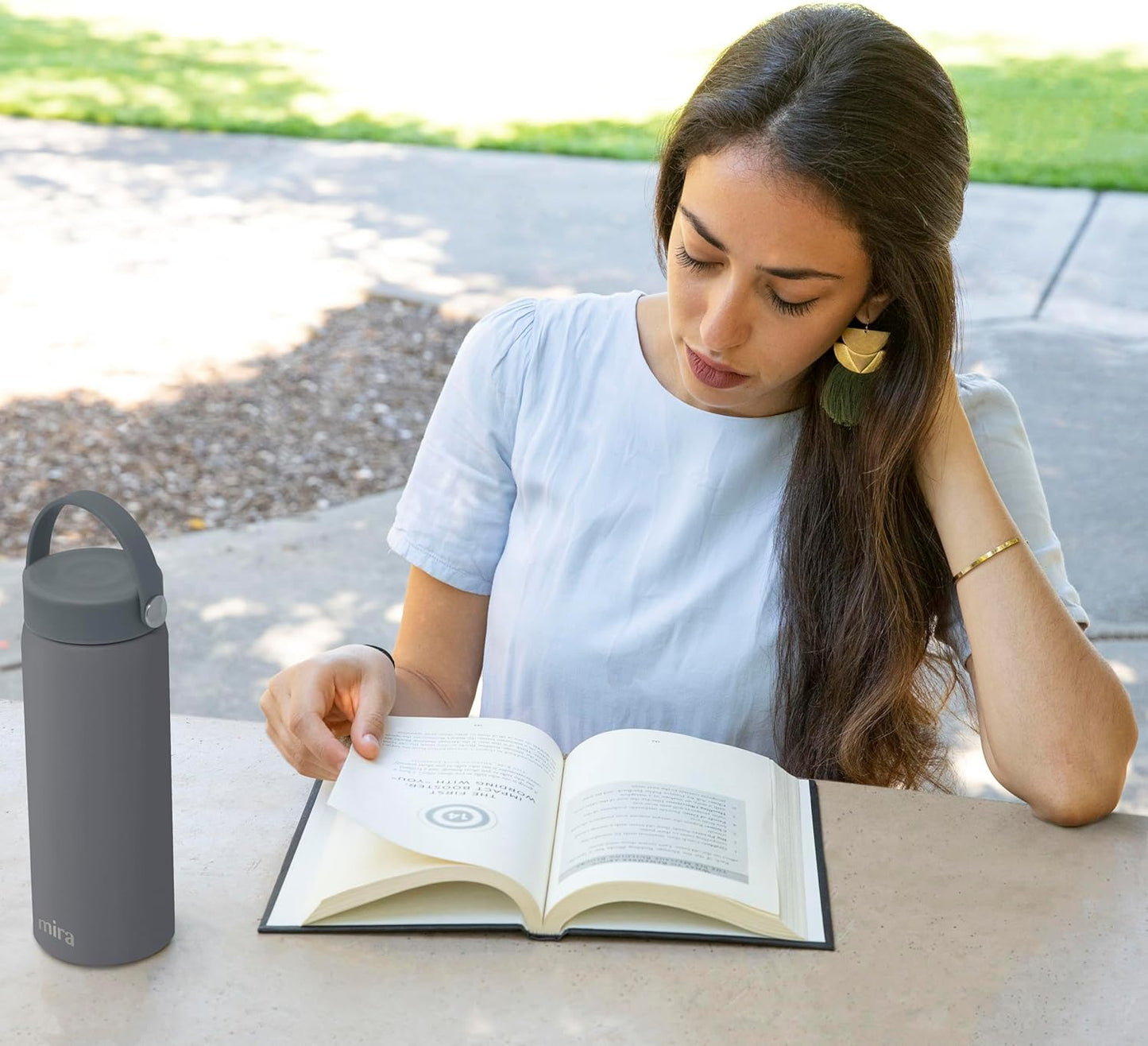 MIRA 18 oz Tea Infuser Thermos - Stainless Steel Travel Bottle with Removable Strainer for Loose Leaf Tea - Insulated Hot & Cold Brew Steeper - Smoke Gray