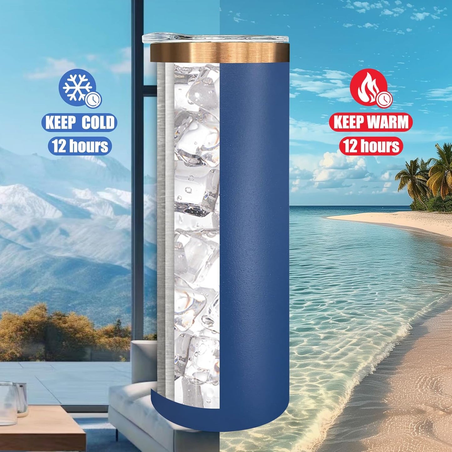 20 oz Skinny Tumblers Bulk 4 Pack, Stainless Steel Insulated Tumbler with Lids and Straws, Slim Double Wall Powder Coated Travel Coffee Mugs Reusable Cup for Hot Cold Drinks (Navy,4 pack)