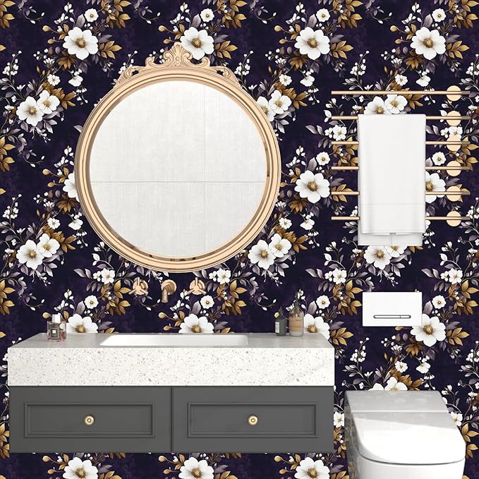 Vintage Floral Wallpaper Peel and Stick Purple White Flowers Contact Paper - Image 6