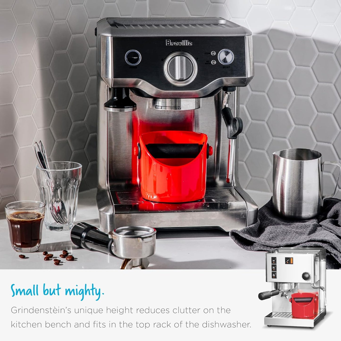 Dreamfarm Grindenstèin Sturdy, Compact, Modern Space-Saving Espresso Coffee Grind Knock Box - Silver