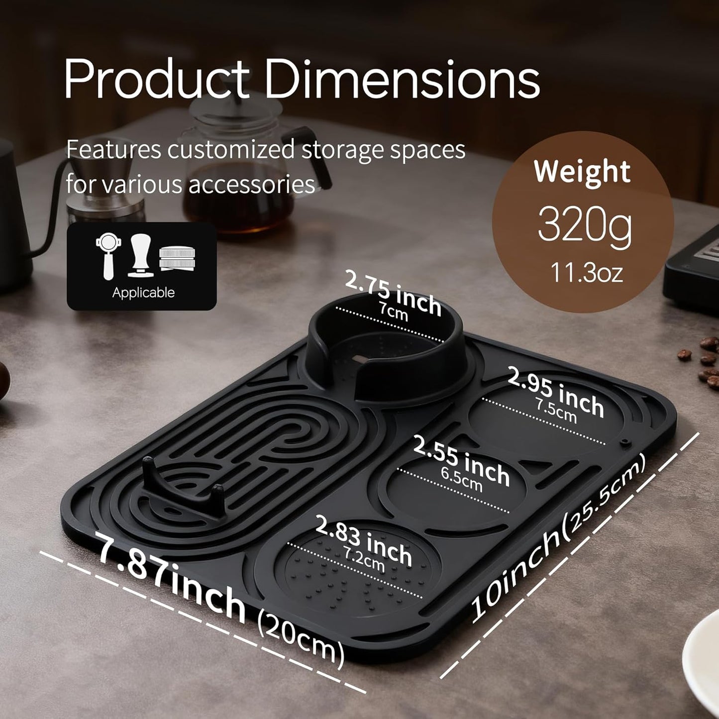 Silicone Coffee Mat- Compatible with Ninja Espresso - Easy to Clean, Suitable for Ninja Luxe Espresso Coffee Machine ES601 & ES701 and Other Coffee Machines of Various Sizes (Black)