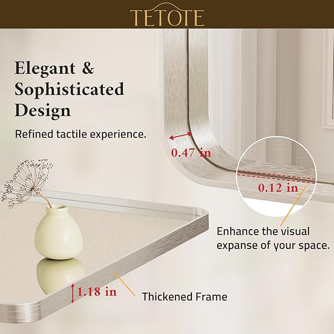 TETOTE Brushed Nickel Bathroom Mirror 24 x 36 Inch - Image 5