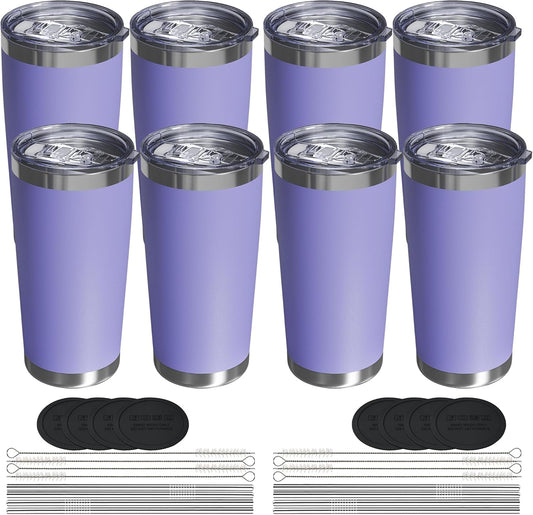 Travel Coffee Tumbler 20oz, 8 Pack Leakproof Travel Coffee Mug with Lid and Straw, Stainless Steel Double Wall Vacuum Insulated Tumbler for Hot/Iced Drinks (Textured Matte, Periwinkle)