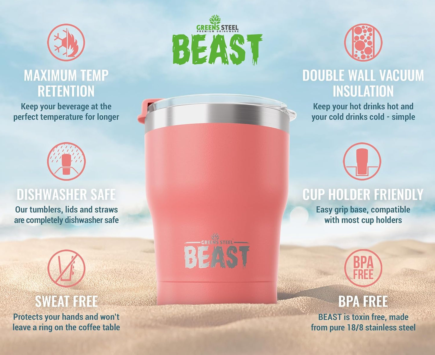 Beast 10 oz Tumbler Stainless Steel Vacuum Insulated Coffee Ice Cup Double Wall Travel Flask (Blossom Pink)
