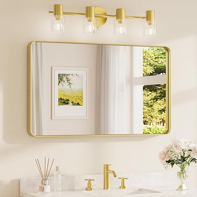 TETOTE Brushed Gold Bathroom Mirror, 40 x 24 Inch Metal Framed Mirror, Brushed by TETOTE