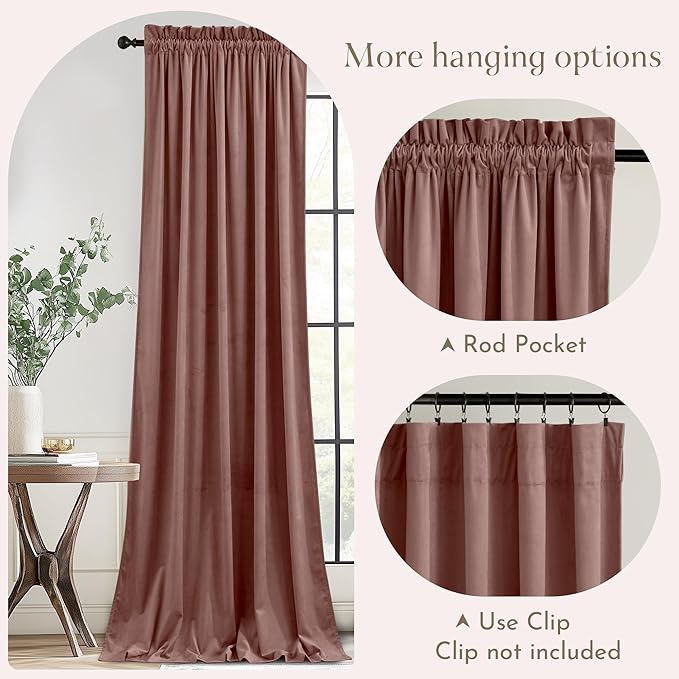NICETOWN Dusty Rose Pink Velvet Curtains 84 inches Long- Blackout Curtains - Image 3