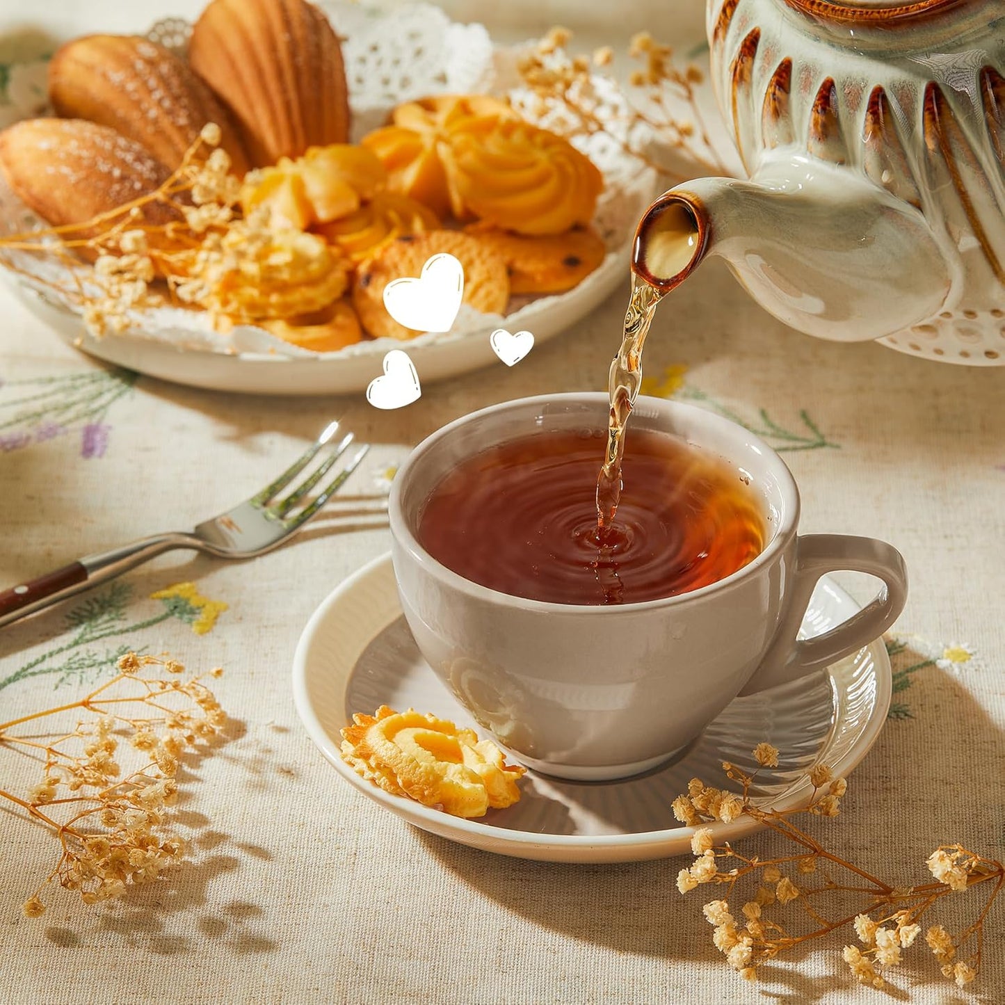 Sweese 6 Ounce Cappuccino Cups with Saucers, Porcelain Double Espresso Cups Set of 4 - Gray