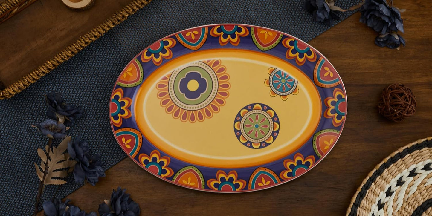 Bico Tunisian Ceramic 16 inch Oval Platter, Microwave & Dishwasher Safe