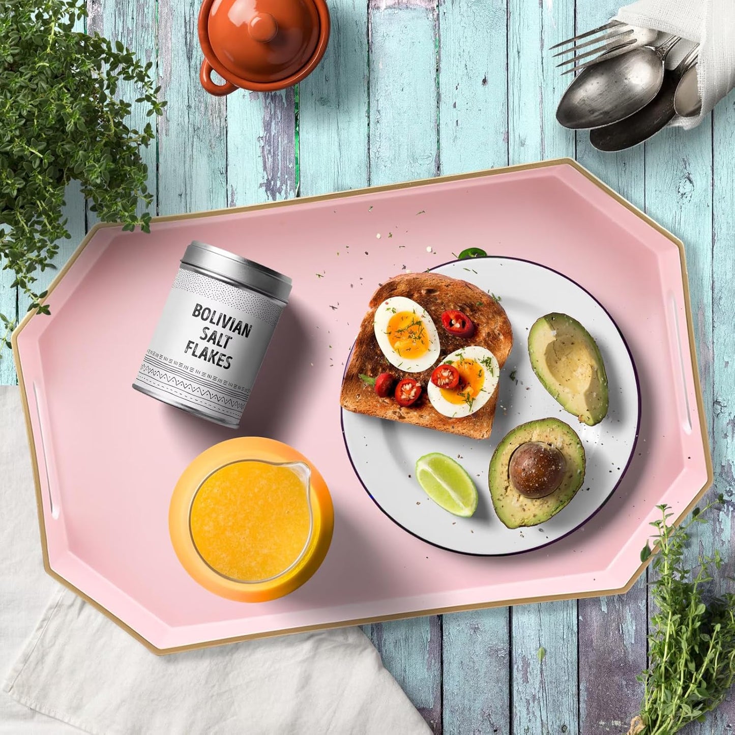 Pink Decorative Tray with Handles, Versatile Serving Tray for Coffee Table, Ottoman, Ideal for Serving, Displaying, Organizing, 15.7"*10.2"*1.57"