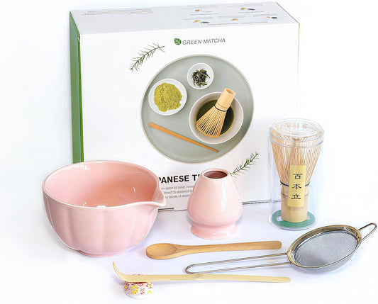 Matcha Whisk Set – 7 Pcs Japanese Tea Set with Matcha Bowl, Bamboo Whisk, Scoop, Holder, Sifter – Traditional Matcha Kit for Ceremony, Gift for Matcha Lovers