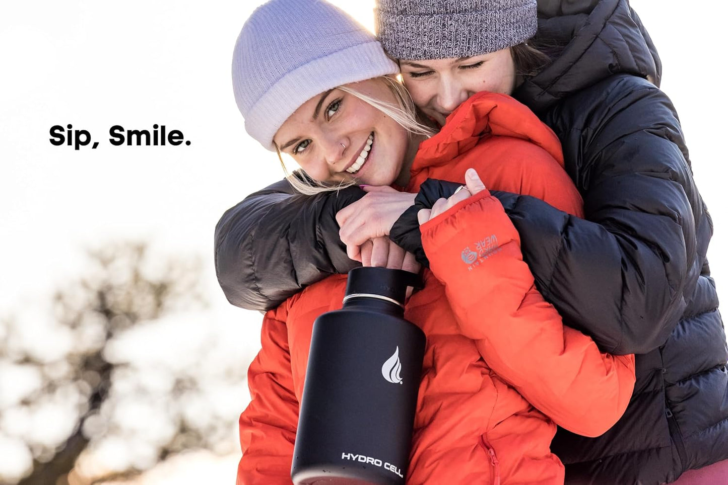 HYDRO CELL Stainless Steel Insulated Water Bottle with Straw - For Cold & Hot Drinks - Metal Vacuum Flask with Screw Cap and Modern Leakproof Sport Thermos for Adults (Black 64oz)