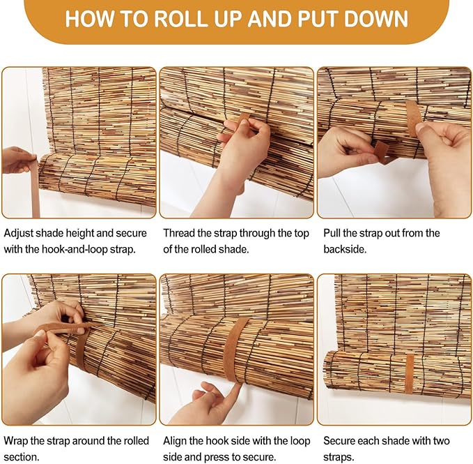 DoubleFill 2 Pcs Bamboo Shades Outdoor Reed Roll Up Blinds 72" W x 72" H - Image 3