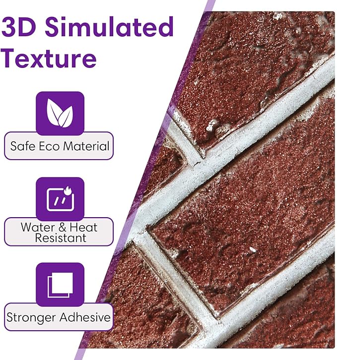 3D Peel and Stick Faux Brick Wall Panels 11.8" x 11.8" 10-Pack, Small - Image 4