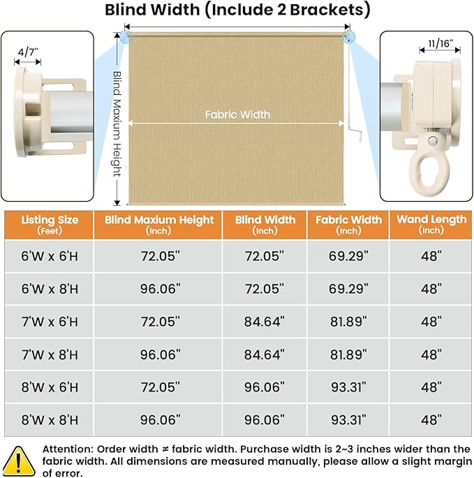 7'W x 8'H Sesame Patio Shades Roll up Outdoor Roller Shade Crank Wand Blind - Image 7