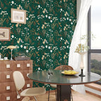 Laatse Dark Floral Wallpaper Peel and Stick 17.5in x 118in Vintage Green Gold - Image 3