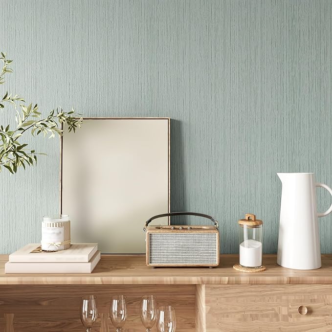 CRE8TIVE 24"x118" Mint Green Grasscloth Peel and Stick Wallpaper - Image 2