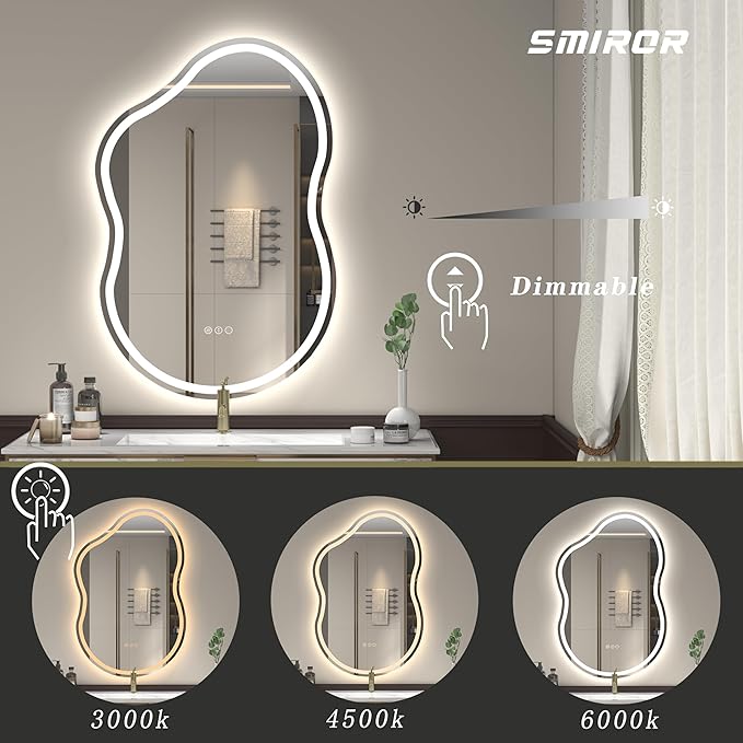 SMIROR Irregular Led Bathroom Mirror 20x 36 inch, Cloud Lighted Vanity Mirror - Image 5