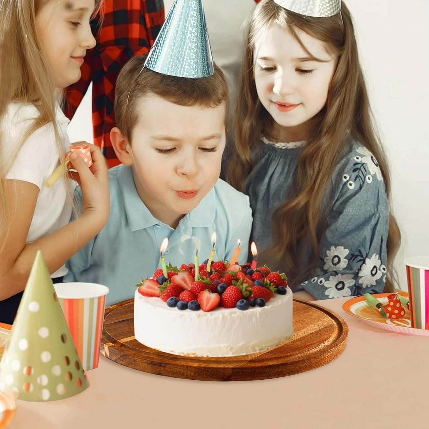 Wood-Cake-Stand With Acrylic Dome Lid, Round Wooden Cake Holder Plate With Cover, 2-in-1 Dessert Table Display Set For Party, Charcuterie Board For Cheese, Chips & Dips, Nachos, Fruit Platter