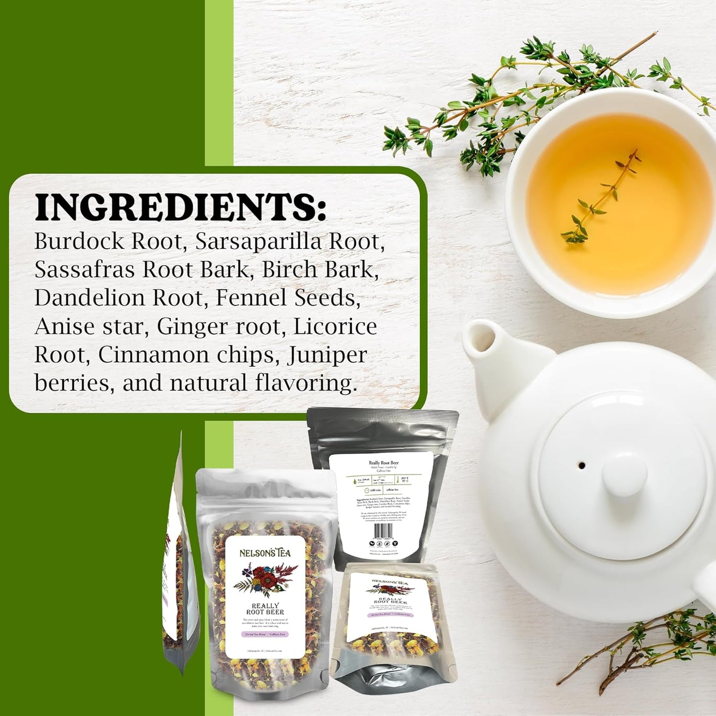 Nelson's Tea Really Root Beer - Sarsaparilla Root Herbal Loose Leaf Tea; Blend of Flavors like Sarsaparilla, Sassafras Burdock, and More! - Sample