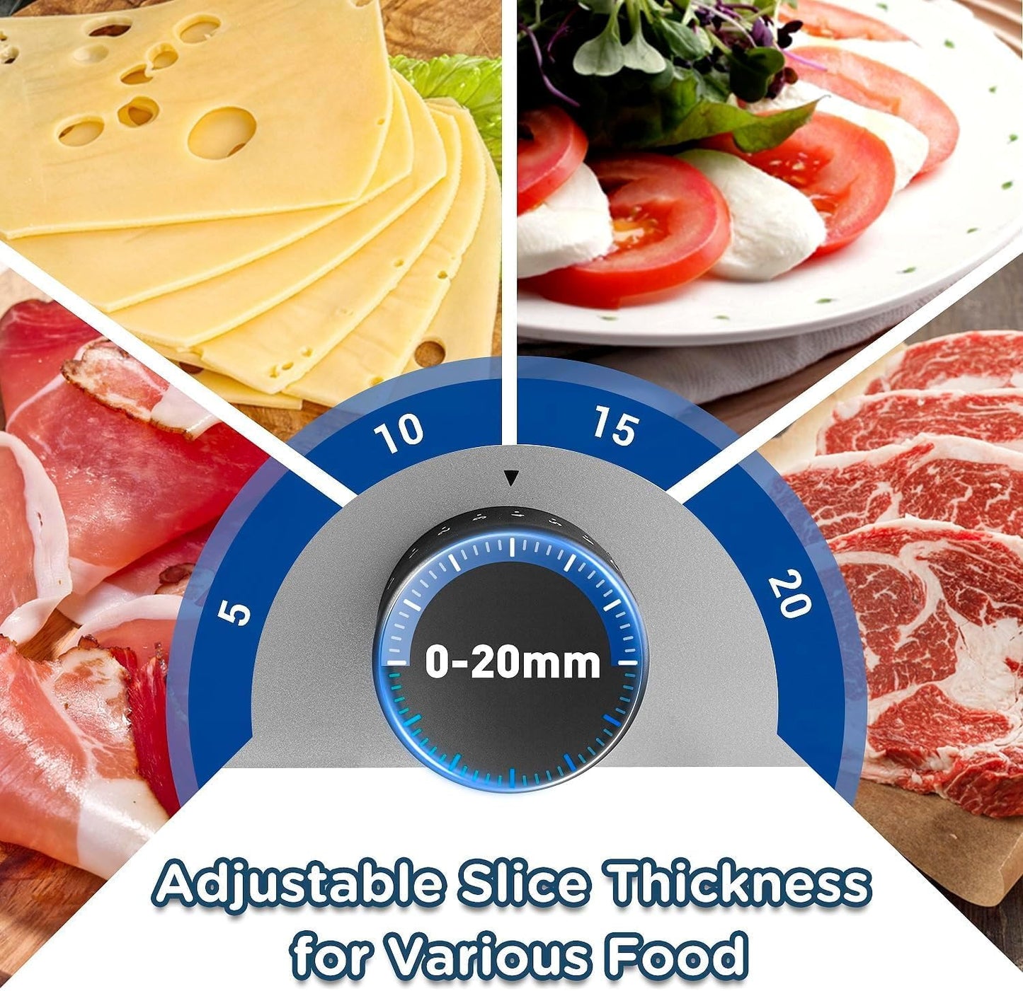 CUSIMAX Meat Slicer for Home with 1-20mm Adjustable Thickness，Electric Deli Slicer for Food Tray,Two 9" Stainless Steel Blades and Removable Food Carriage,Easy for Cut all Foods