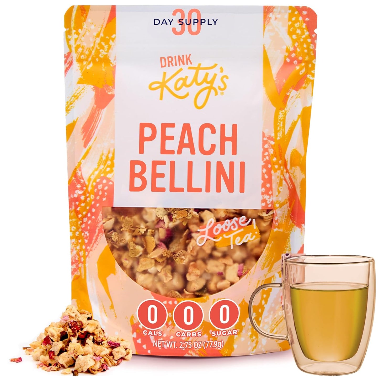 Katy’s Peach Bellini Loose Leaf Tea | Fruity & Refreshing Light White Herbal Tea | Apple, Peach & Mango | Caffeine-Free Tea | 30+ Cups | Hot or Iced | Premium Quality, Woman-Owned | 2.75oz Pouch