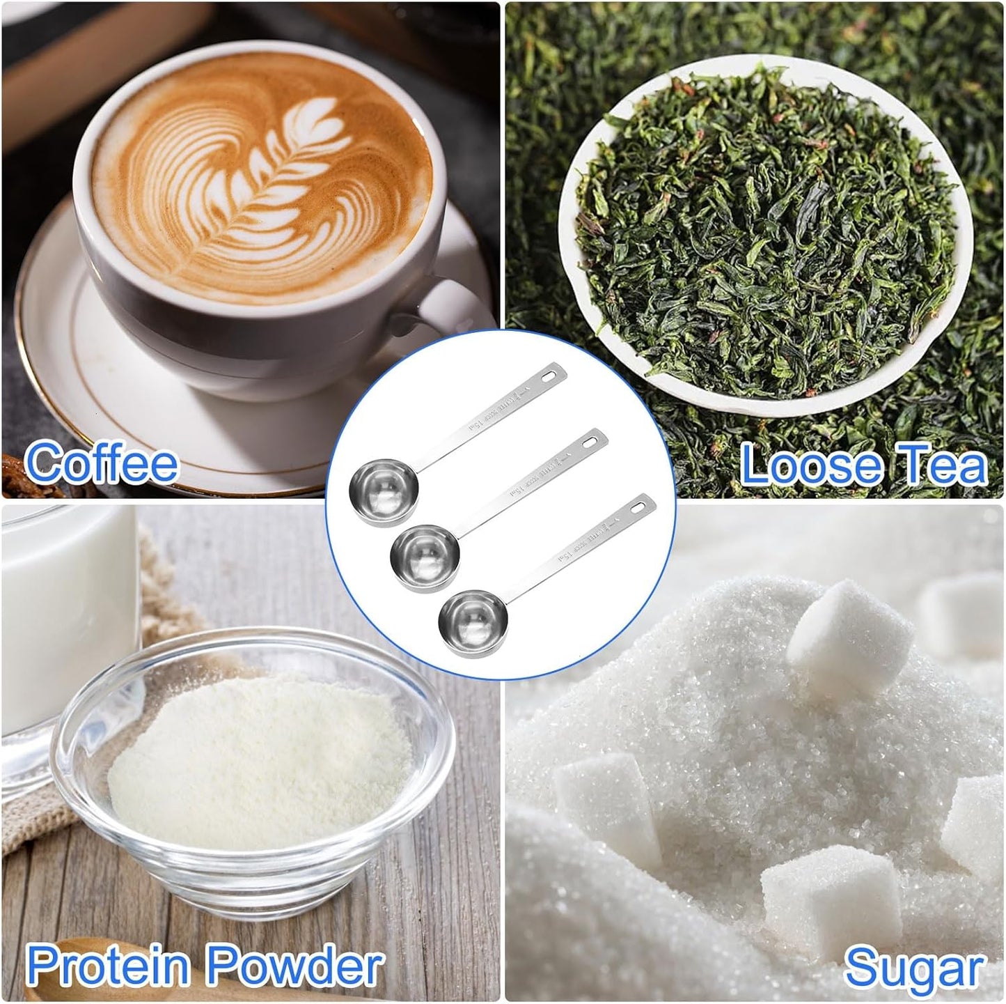 Timoo Coffee Measuring Scoop 1 Tablespoon long handle Stainless Steel spoon for Coffee, Milk Powder, Fruit Powder, Set of 5