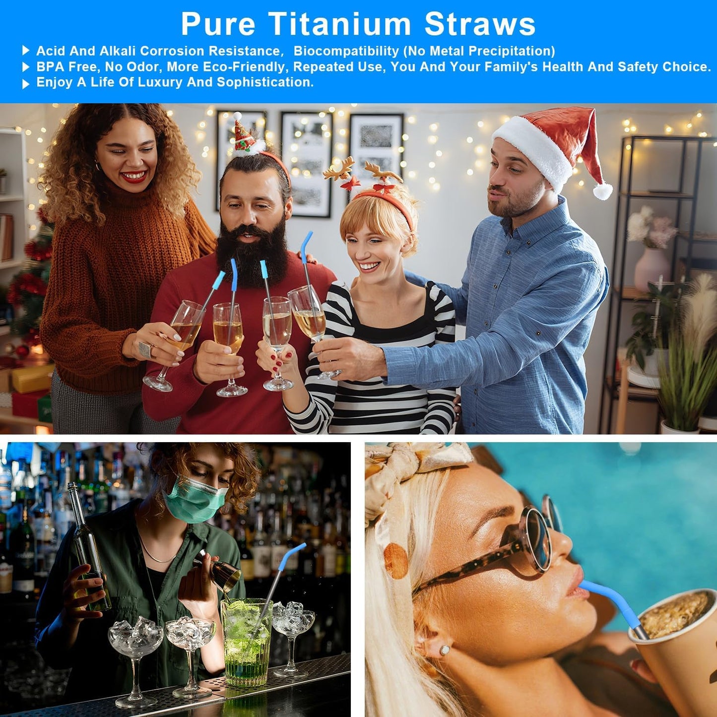 Quality Upgraded 8.5In Medical-Grade Pure Titanium Straw Set 1PCS, Lightweight, Corrosion Resistance, No Metal Flavor, BPA Free, Eco-Friendly Metal Straws Reusable, Suitable For Sensitive Bodies