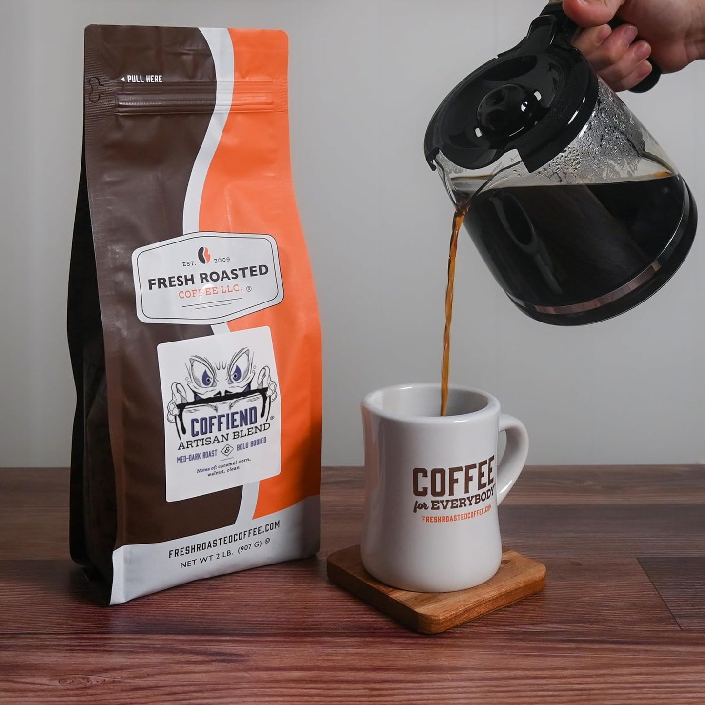 Fresh Roasted Coffee, Coffiend, 2 lb (32 oz), Med-Dark Roast, Kosher, Ground