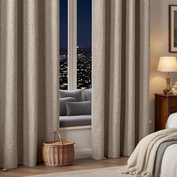 IGEMAEVE Linen Blackout Curtains 84 Inch Length 2 Panels Set, 100% Black Out by IGEMAEVE