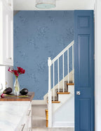 Erfoni 394"x17.7" Grey Blue Floral Embossed Wallpaper - Image 4