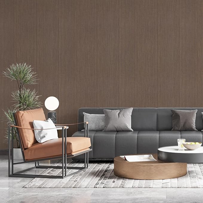 Brown Grasscloth Peel and Stick Wallpaper Texture Contact Paper A Set of 15.7" - Image 7