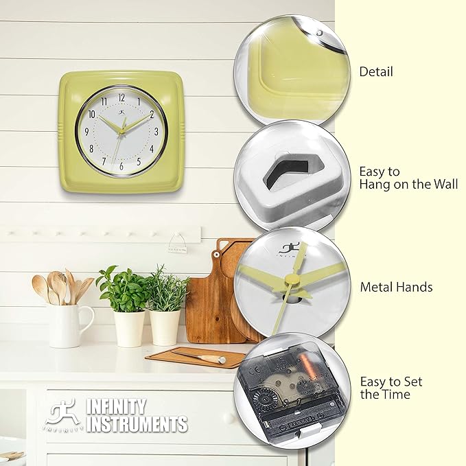 Infinity Instruments Retro Wall Clock – 9-Inch Square, Silent & Non-Ticking – - Image 7